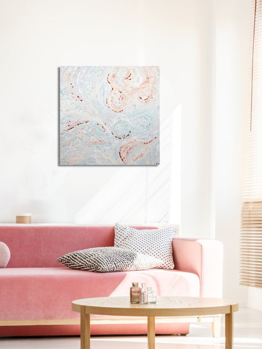 Pintura abstracta en suaves tonos pastel con formas orgánicas – Plano I