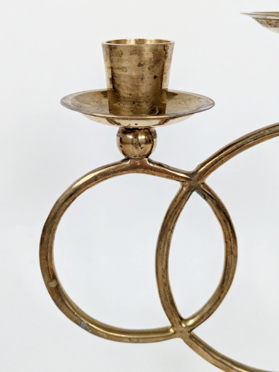 Image 1 of Candélabre vintage en laiton, porte-bougie conique à 3 bras, style milieu du siècle