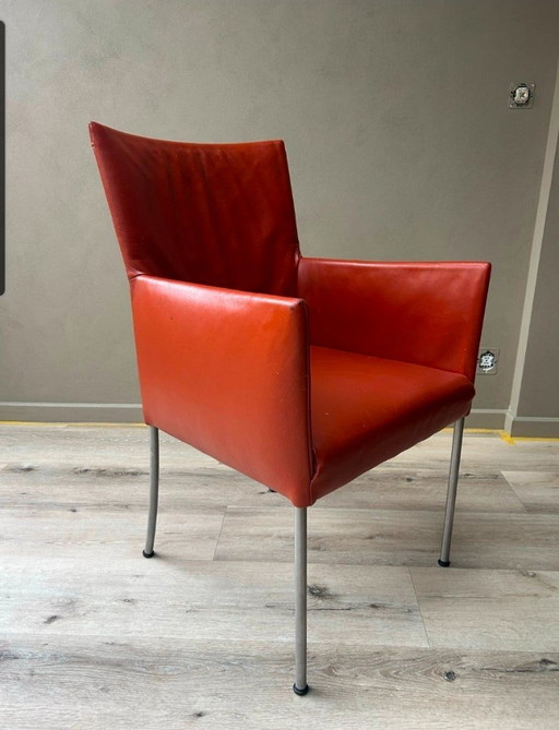 6 Bert Plantagie Chairs Orange Leather – eetkamerstoelen, Metal