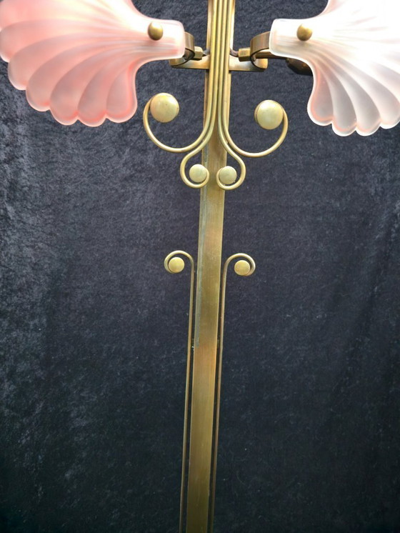 Image 1 of Lampadaire en laiton Deknudt, style Art déco, lampe en forme de coquillage