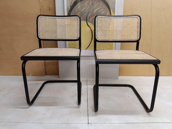 Image 1 of ALIVARMVSEVM 104. SET of 2 CESCA B32 Chairs (NEW) in Black Frame Limited Edition 