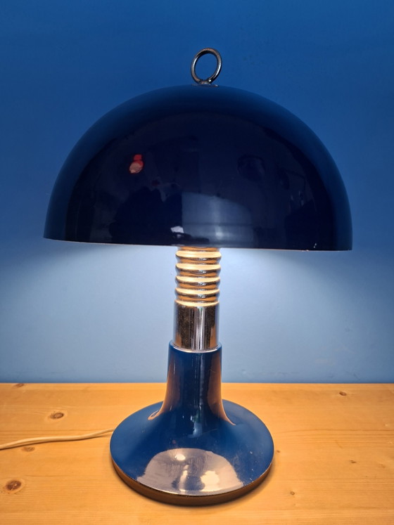 Image 1 of Large deep blue Spanish mushroom table lamp