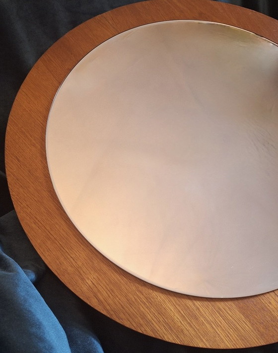 Image 1 of Danish Teak Circular Bevelled Wall Mirror, 1960s