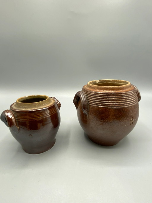 2 antique brown stoneware storage pots - late 19th / early 20th century – servies (photo 2 of 7)