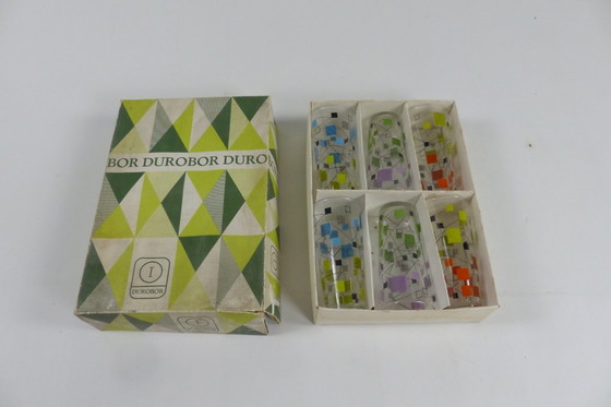Image 1 of Set of 6 Durobor screen-printed glasses, circa 1950.