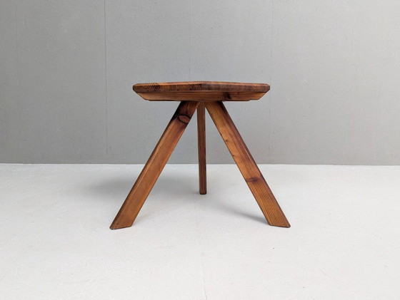 Image 1 of Sculptural Pine Lounge Chair with Table in the Style of Pierre Chapo, France, 1970s