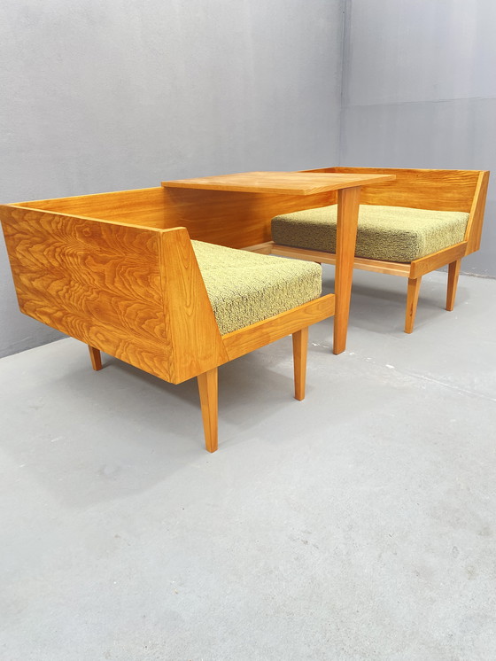 Image 1 of Divano in legno di metà secolo con tavolino laterale – Design modulare, anni '70