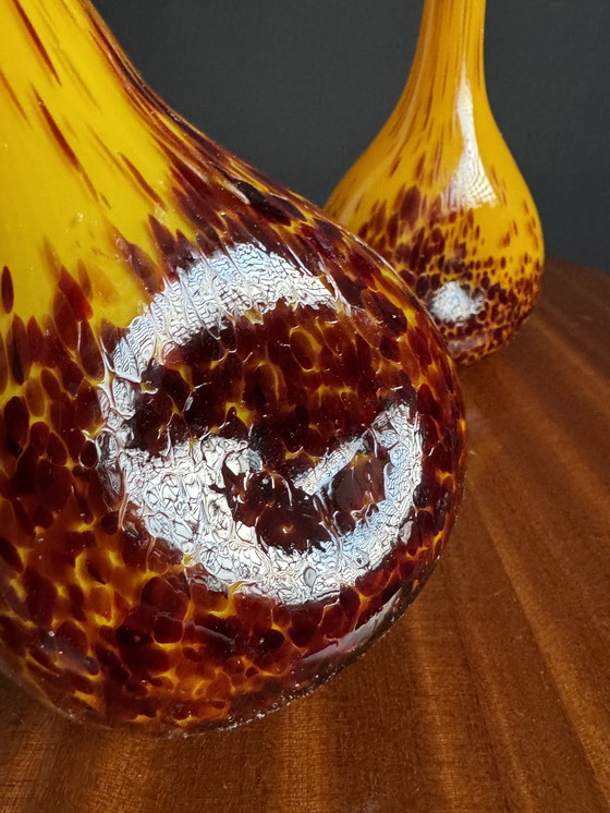 Image 1 of Art Nouveau yellow glass paste vases