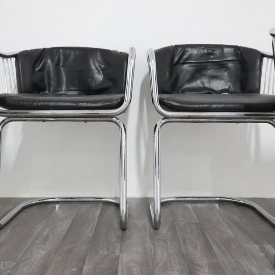 Image 1 of Gastone Rinaldi set van 4 stalen fauteuils, jaren 70 design, moderne antiek