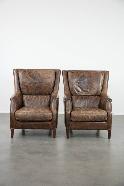 2x Bequeme Vintage-Sessel aus Rindsleder