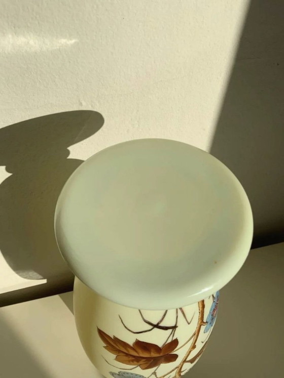 Image 1 of Antique Bohemian Art Nouveau Uranium Satin Glass Vase - Harrach - c. 1900