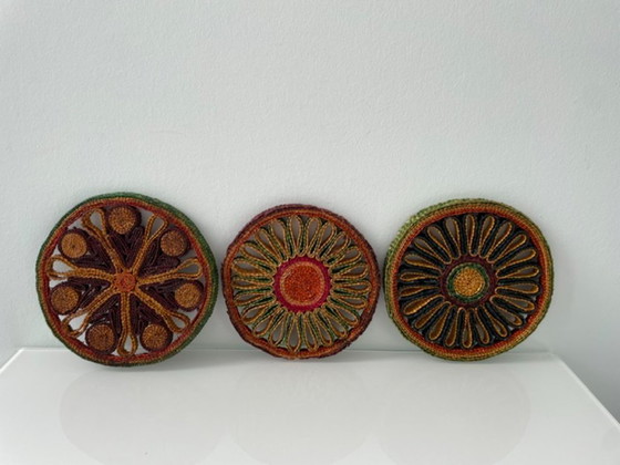 Image 1 of Set of 3 retro wicker coasters