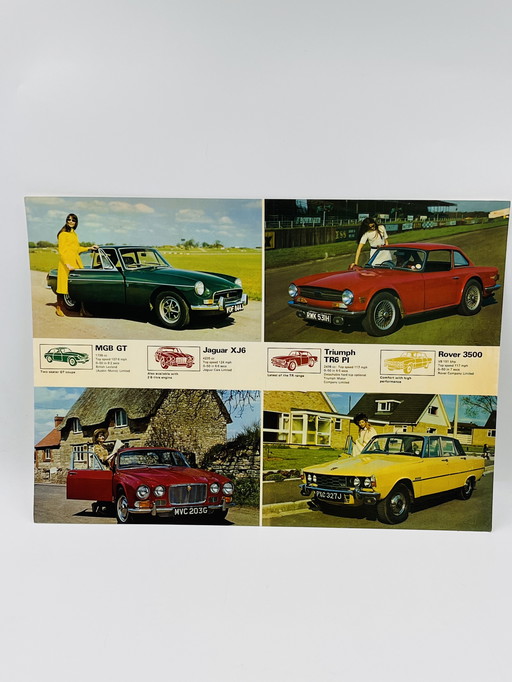 Cardboard photo of 4 vintage cars