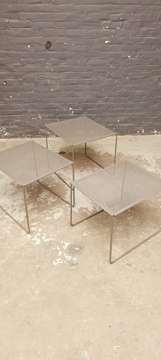 Image 1 of Vintage Perforated metal Post modern Nesting Tables mimi set '80
in style van mategot artemeta