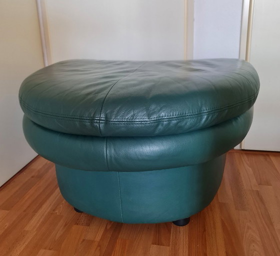 Image 1 of Pouf tabouret vert Space Age en cuir 3 couches semi-circulaire