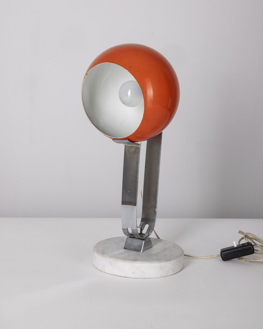 Vintage 1960S Table Lamp In Marble And Orange Metal Italian Design 