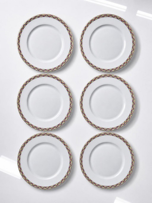 Set of 6 vintage Limoges porcelain dinner plates by CH. Field Haviland