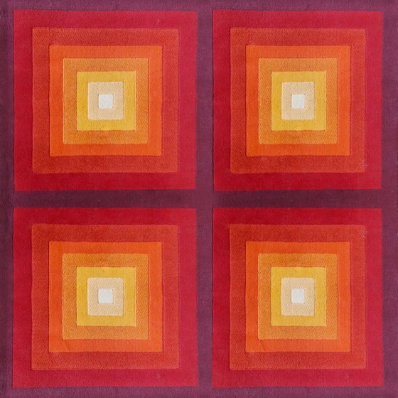 Image 1 of 1970s Gorgeous Verner Panton Style "Quadrat" Geometric Op Art Rug. Made in England