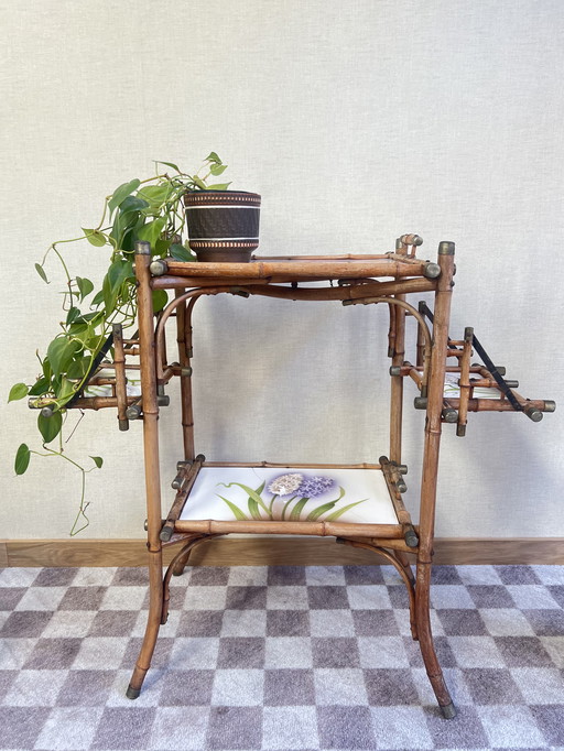 1960s Etagere Plant Table Bamboo and Ceramic