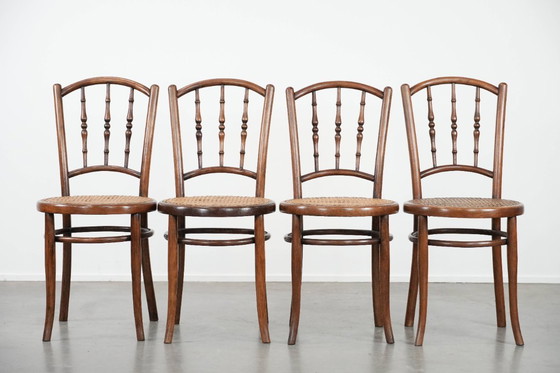 Image 1 of 4 x Wooden vintage bistro chair Jacob & Josef Kohn Wien with a wicker seat