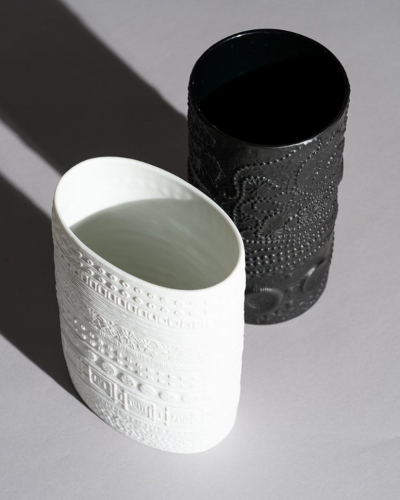Image 1 of Martin Freyer Rosenthal Studio-Linie Bisque Porcelain Relief Brutalist Vase Duo