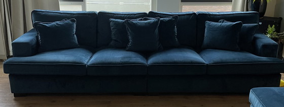 Image 1 of Vintage 4-seater sofa blue velvet by Milo Baughman for Thayer Coggin, 1960