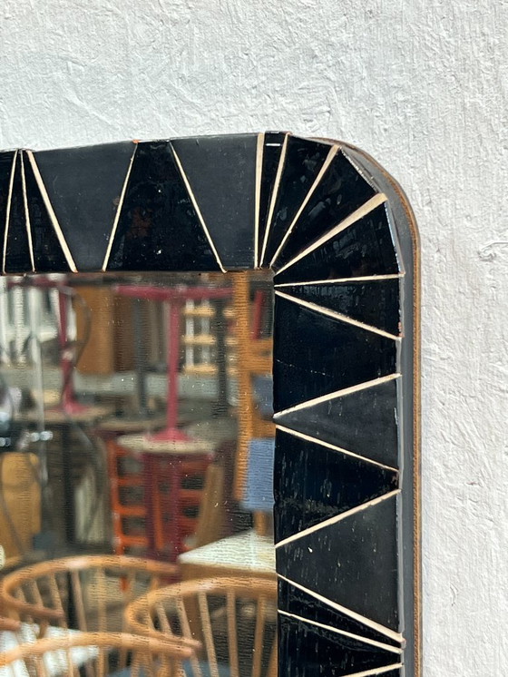 Image 1 of Miroir vintage avec bordure en céramique, carré ou losange, années 1960