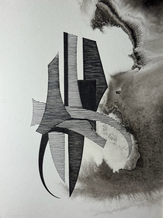 Eugène Eechaut (1928-2019) - inktcompositie, 1973, ingelijst – Schilderijen & Tekeningen, Mdf, Papier (photo 6 of 15)