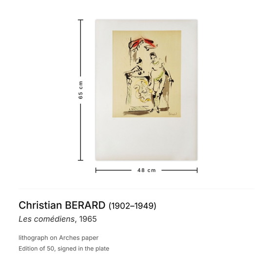 Christian BERARD Lithographie Les Comédiens 1965 – Lithographies et sérigraphies, Paper (photo 3 of 5)