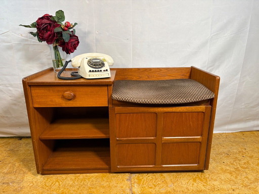 Mid-century retro vintage teak telephone seat by Nathan 1960–1970   Stylish utility|iconic british design|functional storage