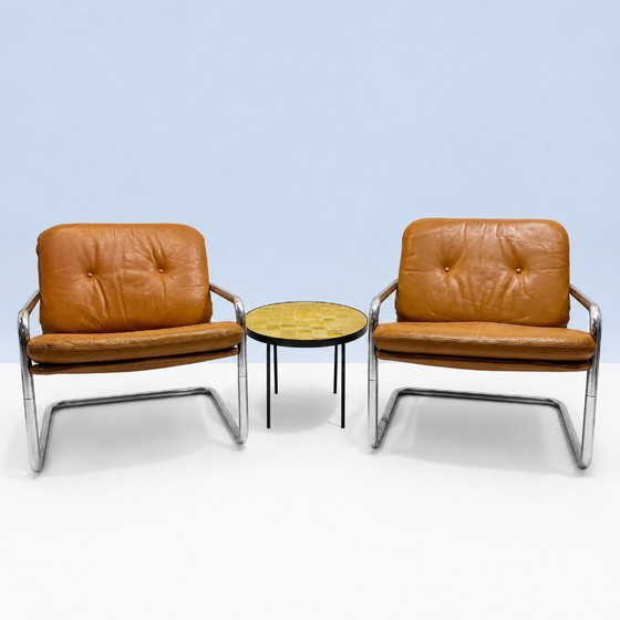 Image 1 of Paire de fauteuils CUIR, cantilever par H. Pfalzberger (CH) années 60