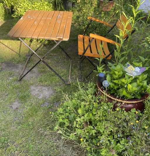 4x Vintage Folding Chair + Table GDR Seating Set Germany Rare