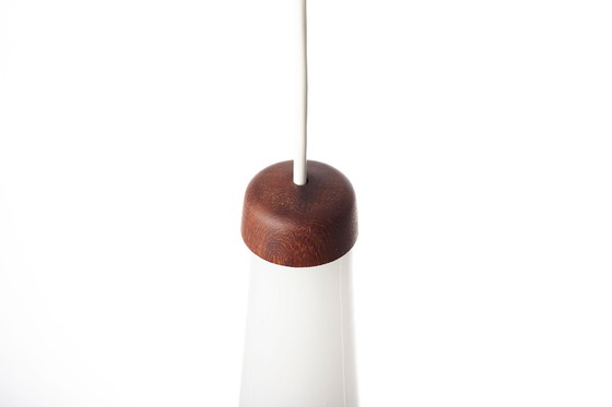 Image 1 of Glass And Teak Pendant Light, Denmark 1960’S.