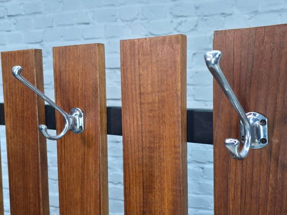 Mid-Century Design Teak Hallway Coat Rack With Mirror And Storage Bench With Ceramic Mosaic Inlay, 1960s (photo 4 of 8)