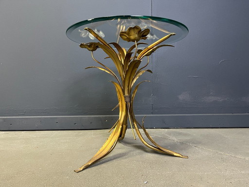 Vintage Gilt Metal Flower Side Table, 1960s
