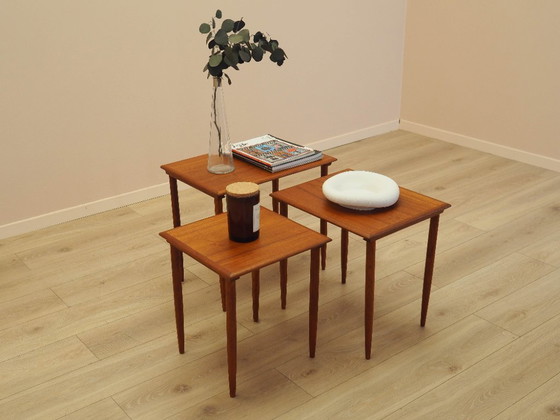 Image 1 of Set van teakhouten bijzettafels, Deens design, jaren 70, gemaakt in Denemarken.
