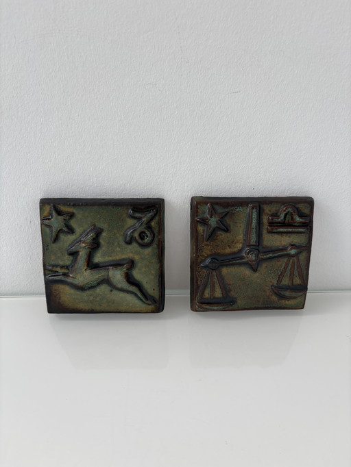 Two vintage 1960s/early 70s wall tiles with zodiac signs