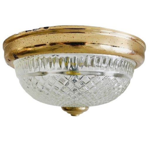 Vintage Petit plafonnier massif en verre doré Hollywood Regency