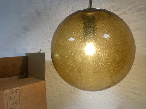 Image 1 of Novità! Lampada a sospensione a sfera in vetro ambrato Peill und Putzler degli anni '70