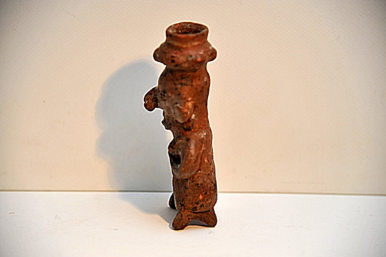 Nayarit Terrakotta-Figur, Frau mit Vase, Bildhauerei, Keramik, Braun, Vintage (Foto 4 von 11)