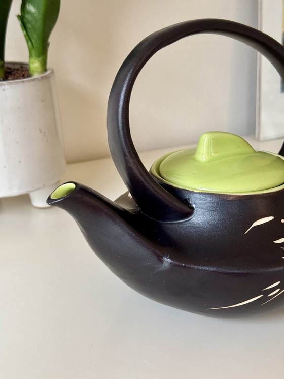 Image 1 of Japanese Style Teapot Bat Trang Ceramic - Bamboo Engraving