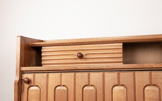 Image 1 of Large sideboard in oak and Danikowski ceramics, by Guillerme and Chambron, 1960.