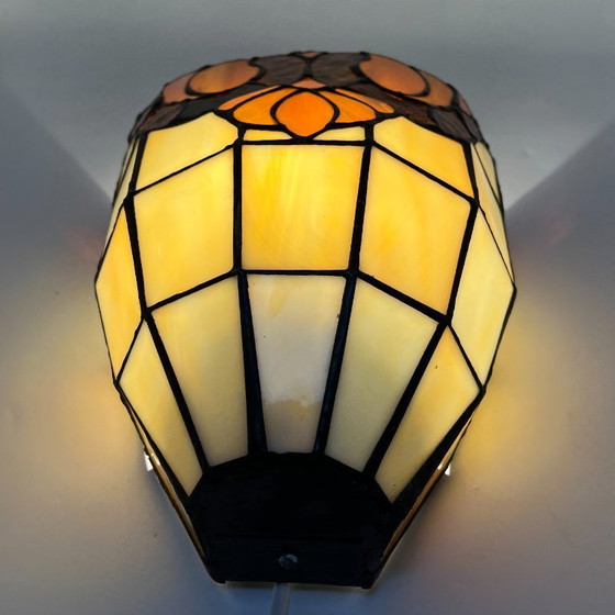 Image 1 of 2 vintage wall lamps in Tiffany style – leaded glass / Art Nouveau Revival