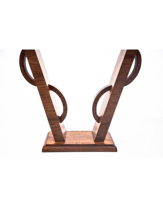 Image 1 of Art Deco walnut wooden console, Poland, 1940s.