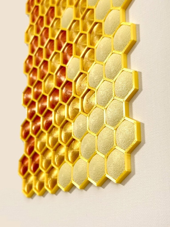 Image 1 of 3D Printed Honeycomb Wall Art, Modern Geometric Framed Decor