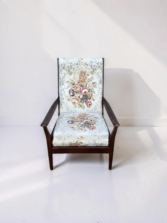 Image 1 of Vintage teak armchair with floral print