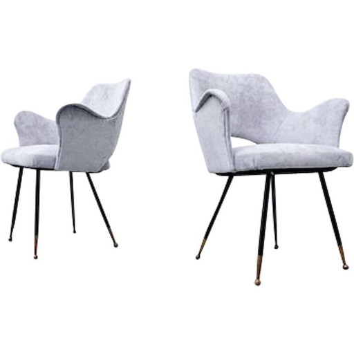 Par de sillones de terciopelo, italianos, años 50