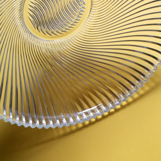 Image 1 of Ciotola vintage in vetro trasparente a coste / Elegante piatto pesante di Veropa / Francia / anni '70