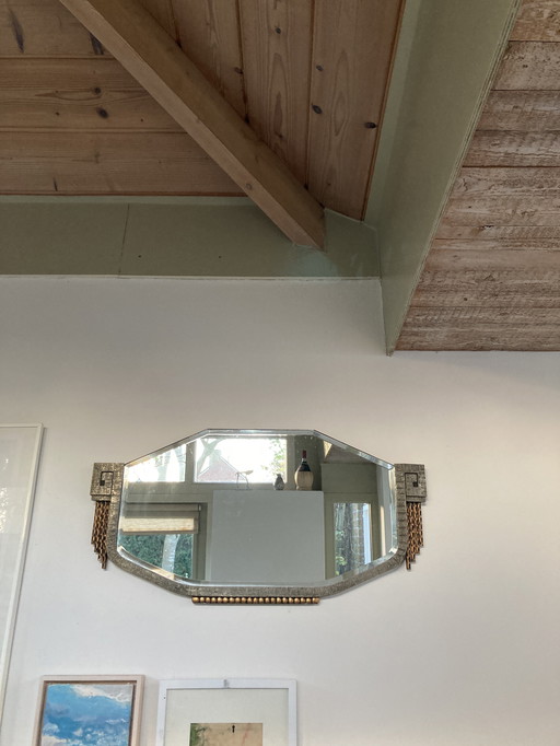 Art Deco mirror with cut glass/wood/metal