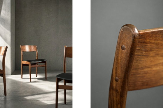 Image 1 of Sedie da pranzo scandinave in stile Mid-Century Modern, in teak e vinile, anni '60, set da 4